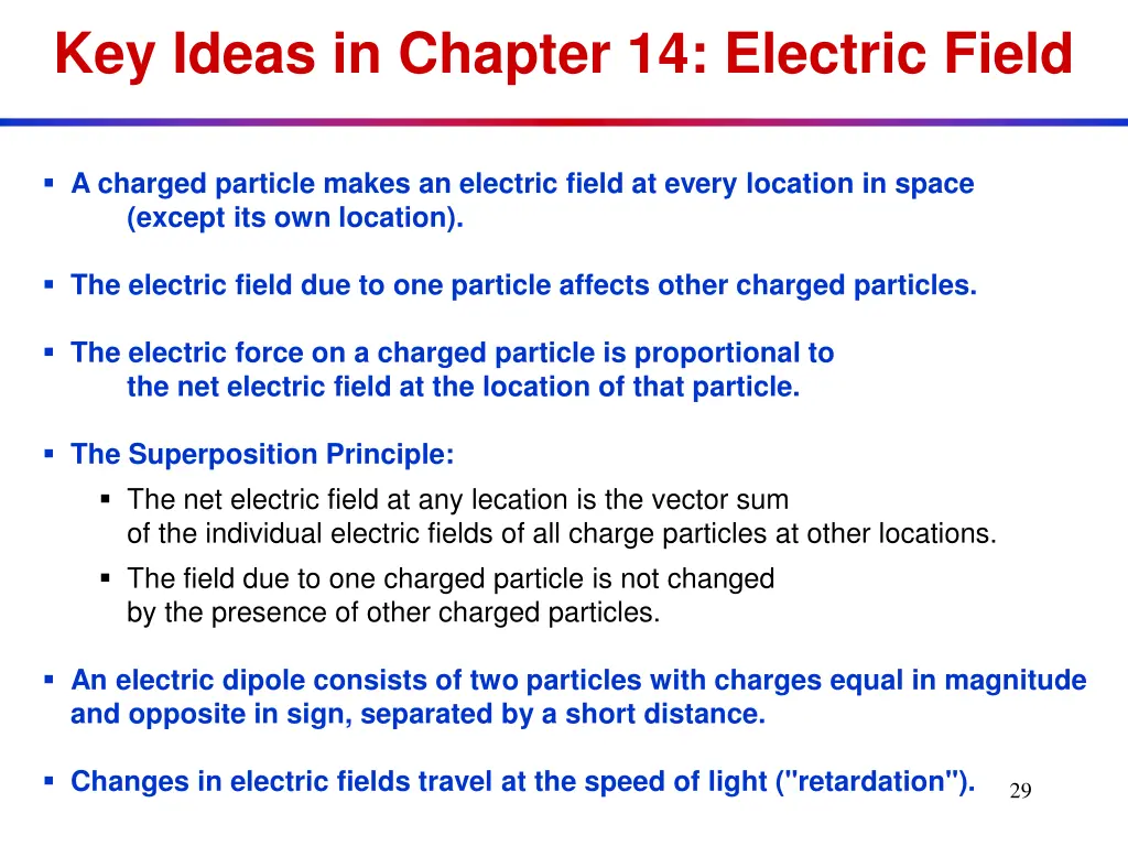 key ideas in chapter 14 electric field 1