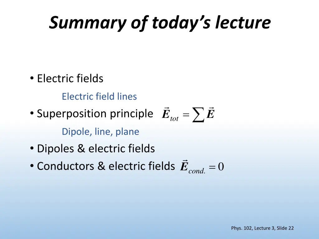 summary of today s lecture