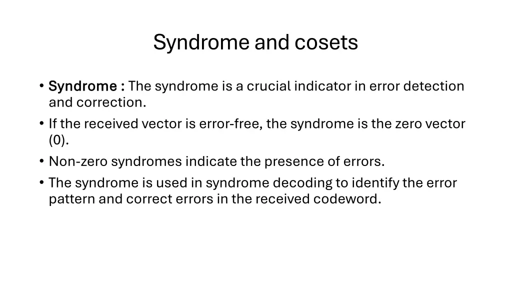 syndrome and cosets