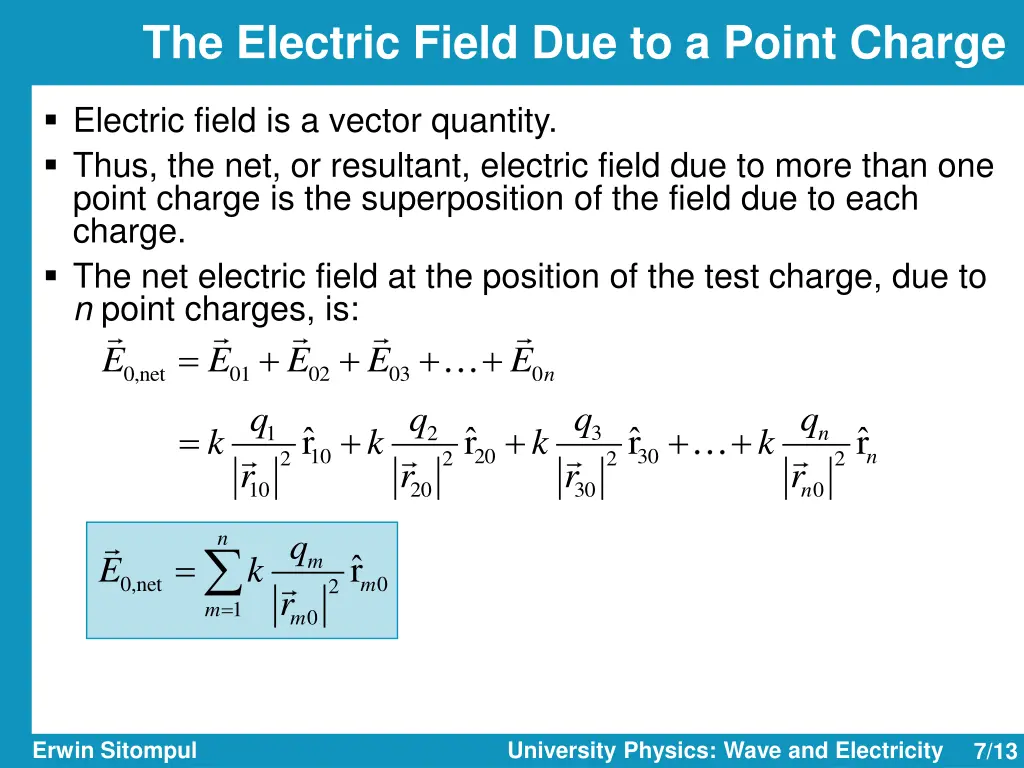 the electric field due to a point charge 1