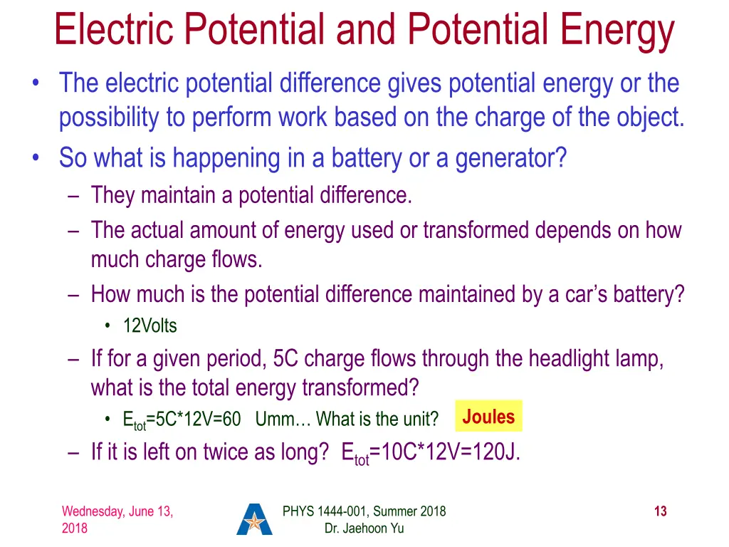 electric potential and potential energy