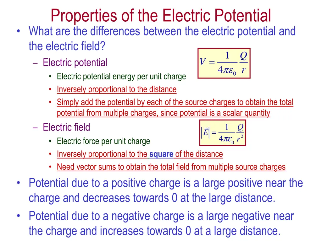 properties of the electric potential