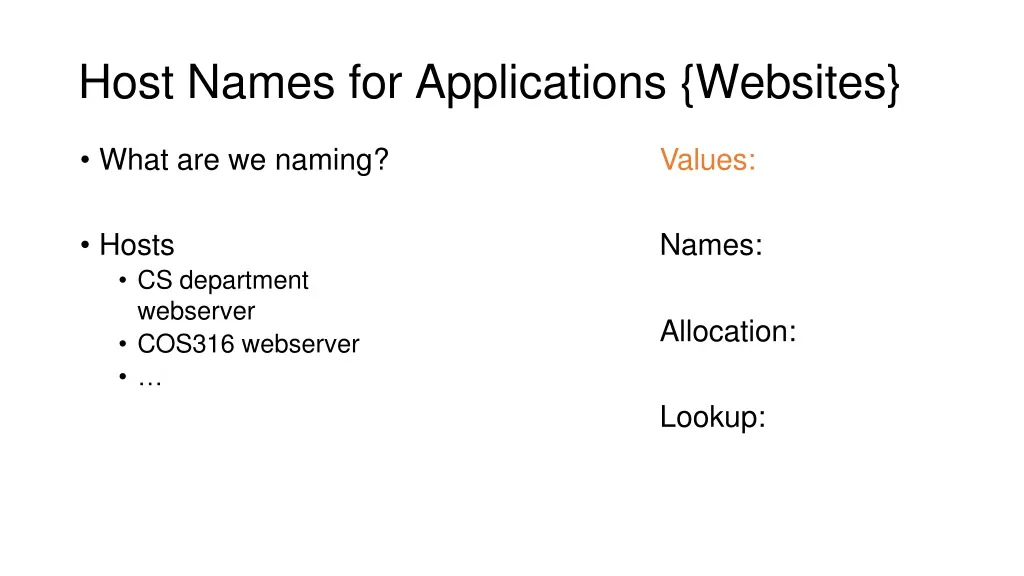 host names for applications websites
