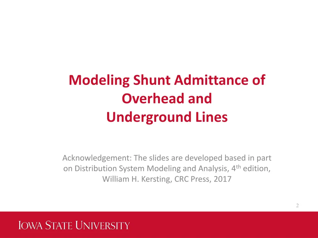 modeling shunt admittance of overhead