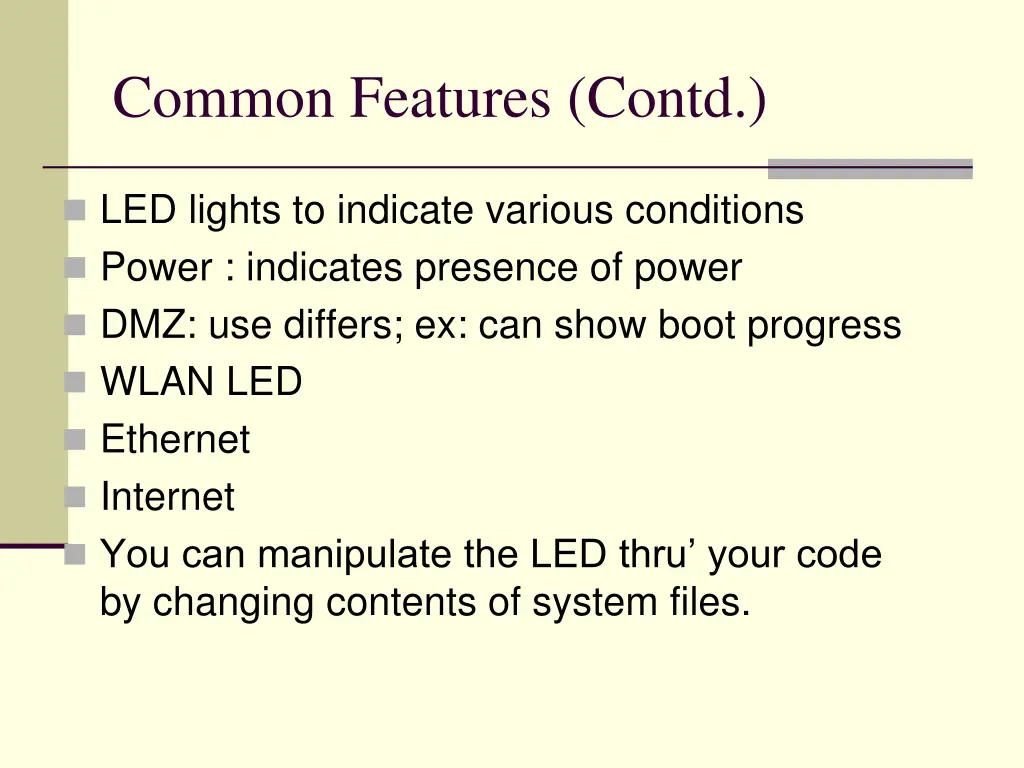 common features contd