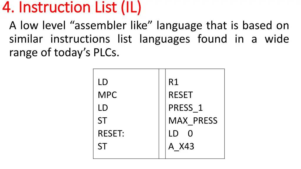 4 instruction list il 4 instruction list