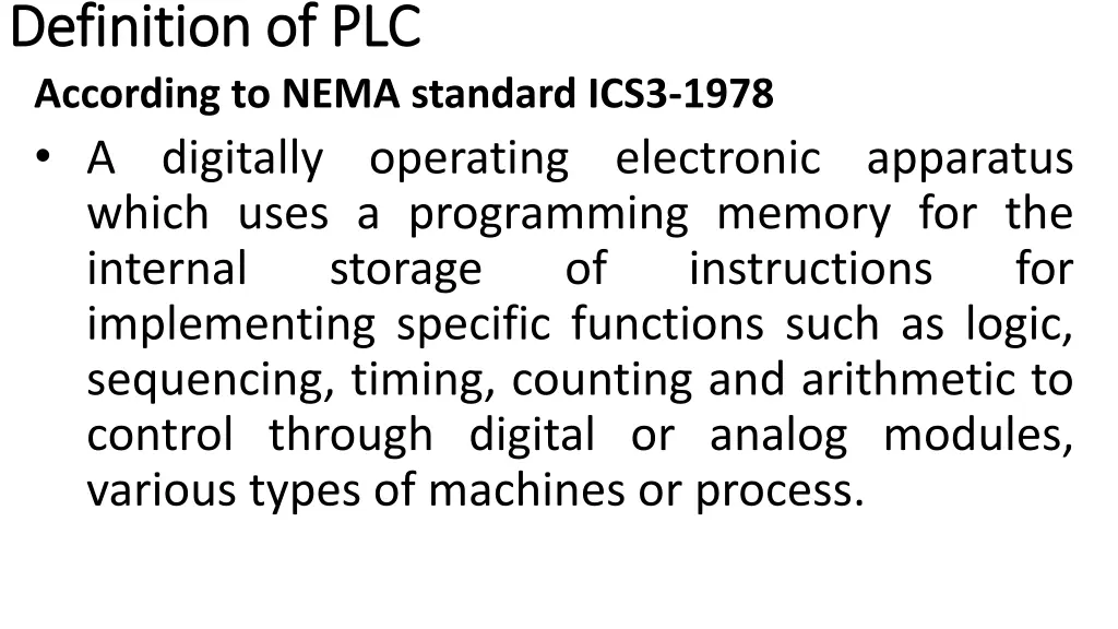 definition of definition of plc according to nema