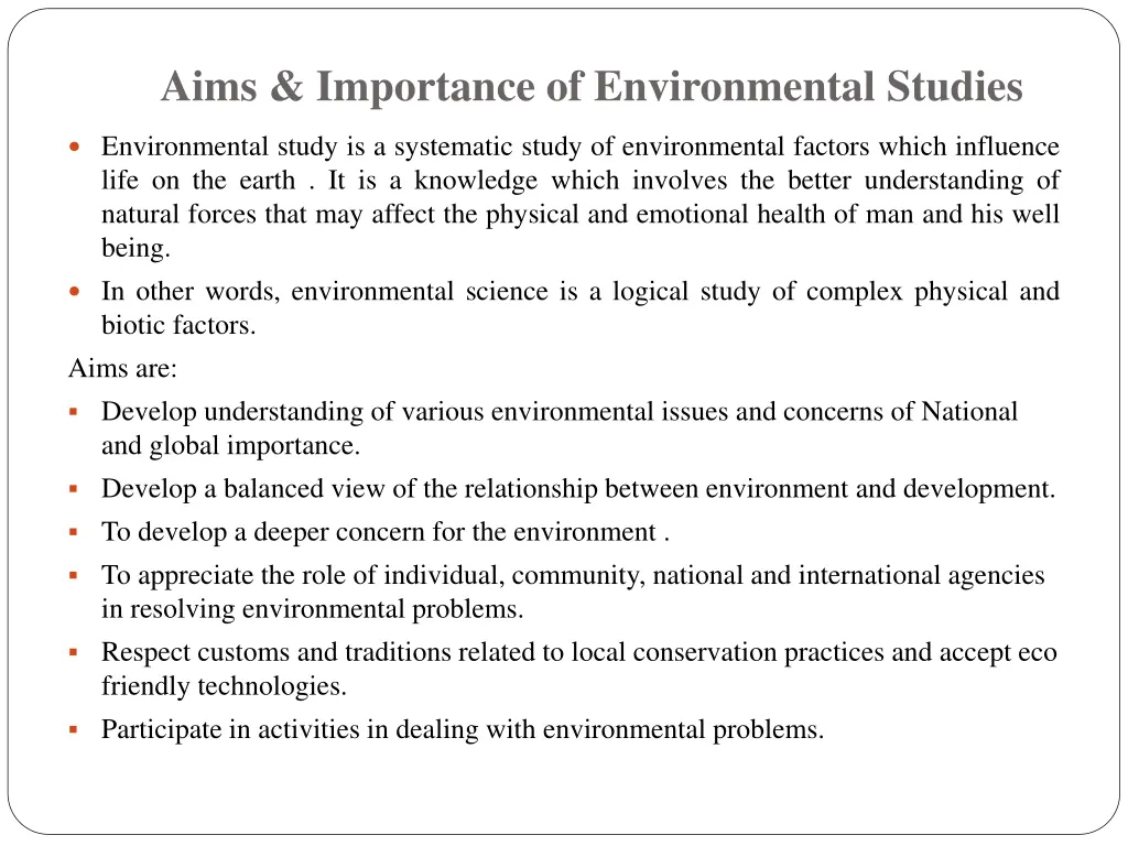 aims importance of environmental studies