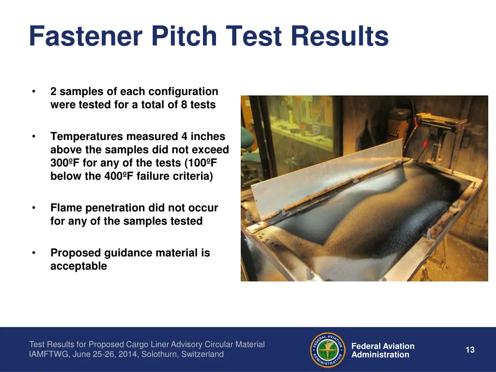 fastener pitch test results