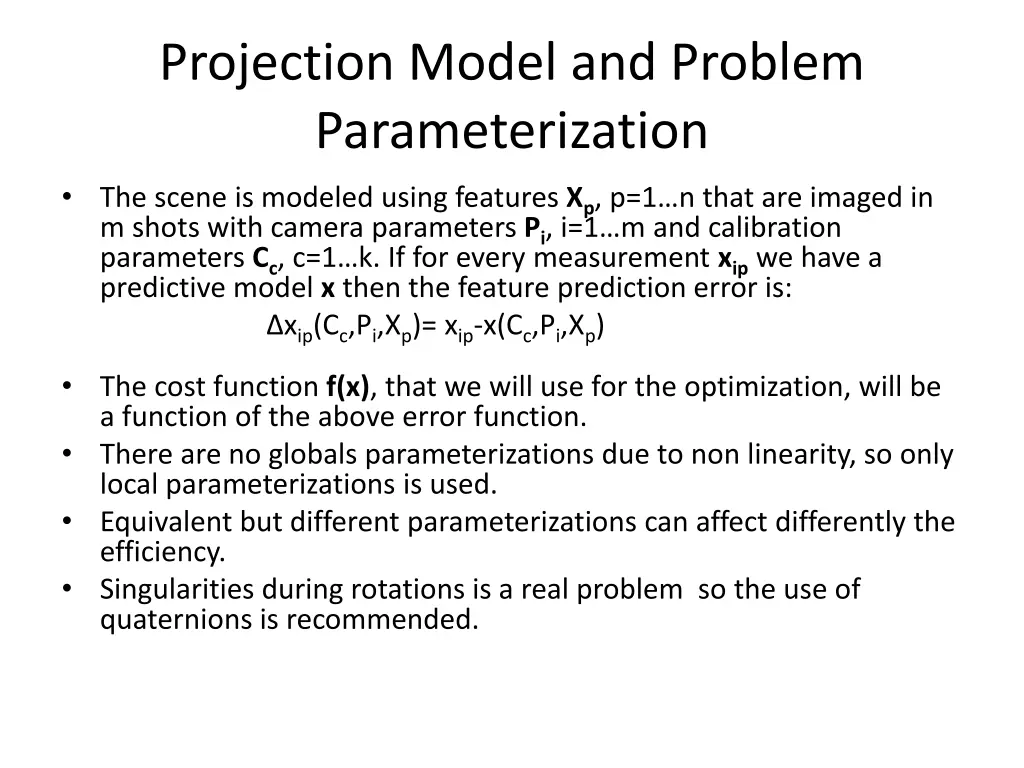 projection model and problem parameterization