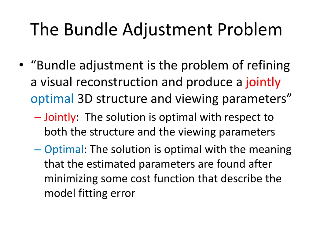 the bundle adjustment problem