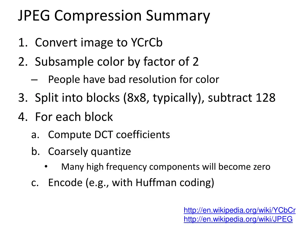 jpeg compression summary