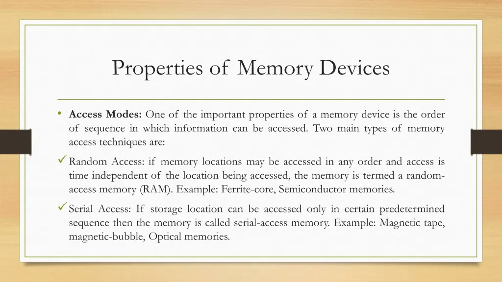 properties of memory devices 2