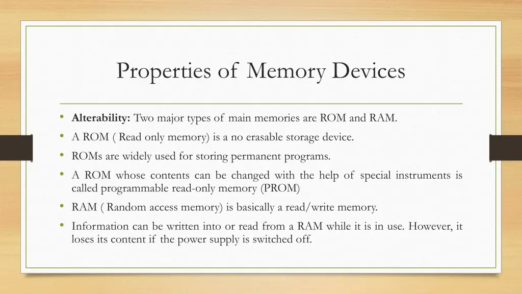 properties of memory devices 3