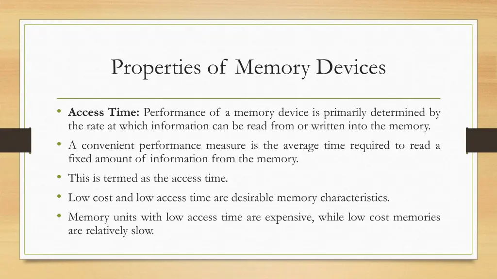 properties of memory devices