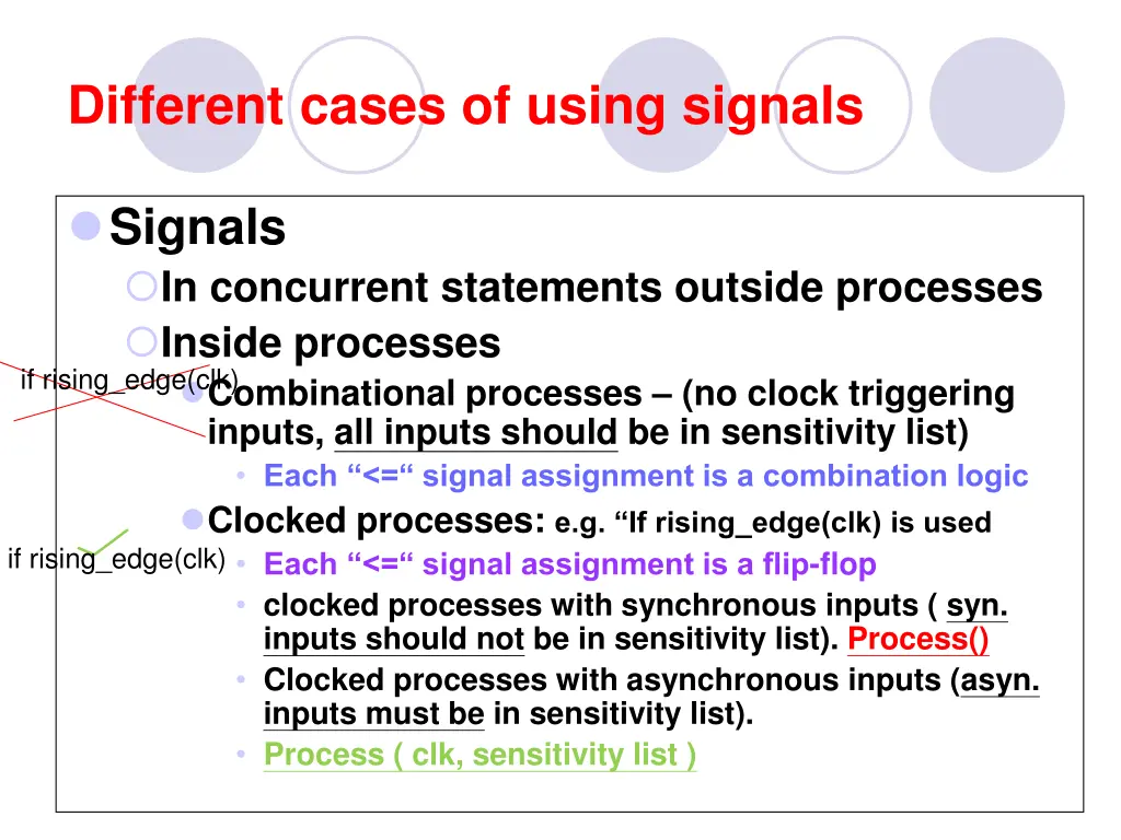different cases of using signals