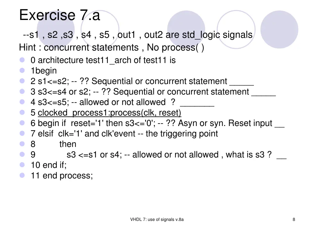 exercise 7 a s1 s2 s3 s4 s5 out1 out2