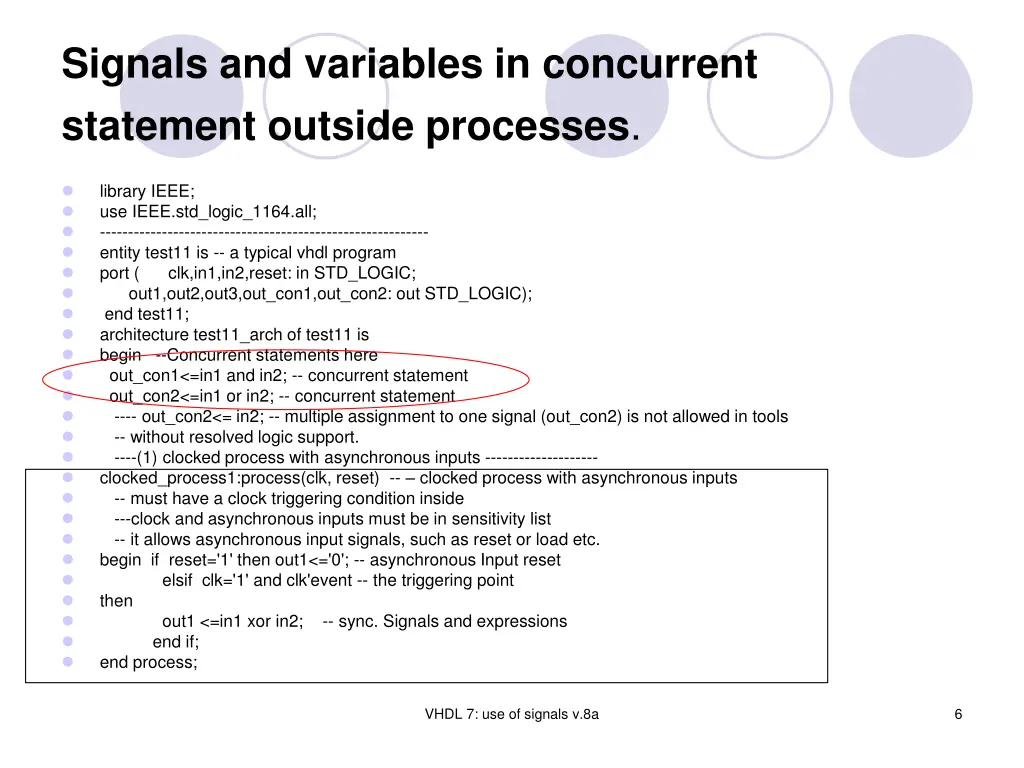 signals and variables in concurrent statement