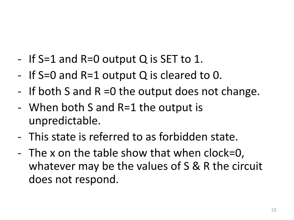 if s 1 and r 0 output