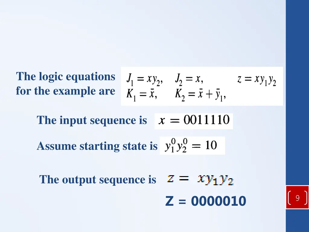 the logic equations for the example are 1