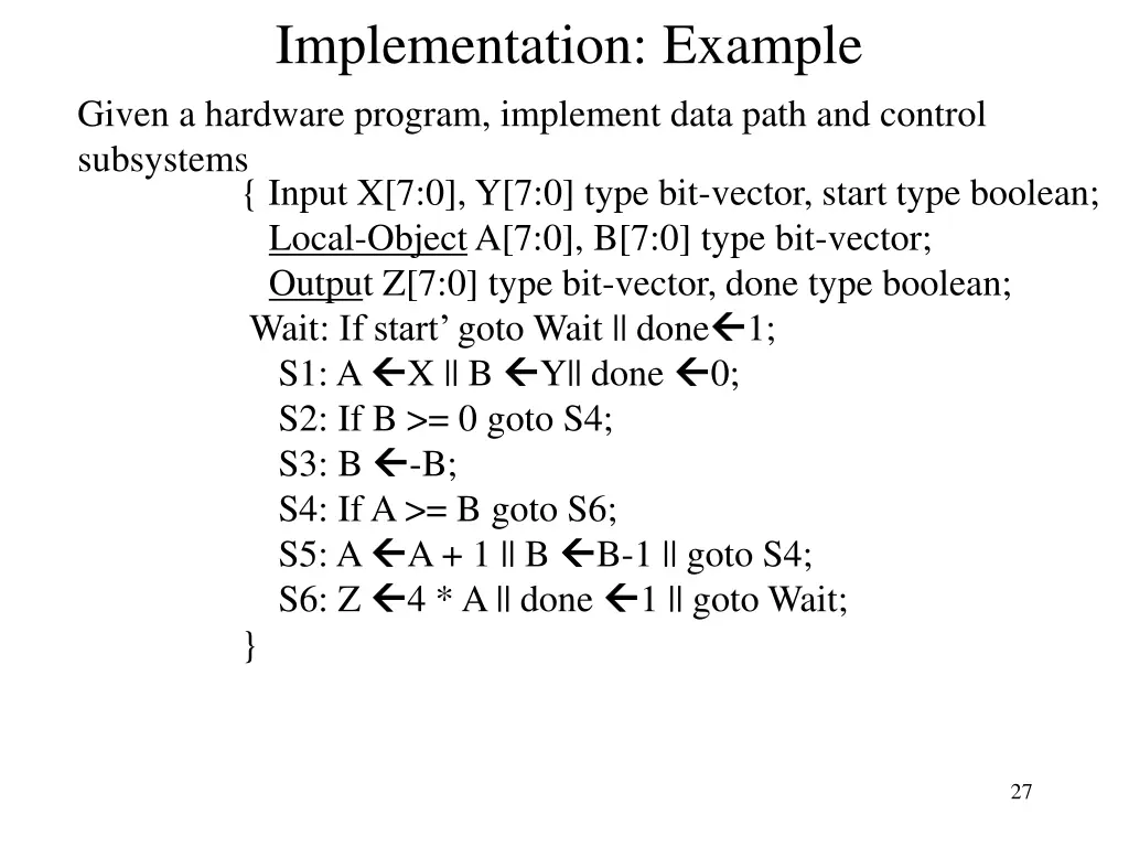 implementation example given a hardware program