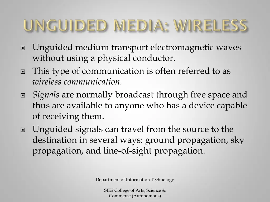 unguided medium transport electromagnetic waves
