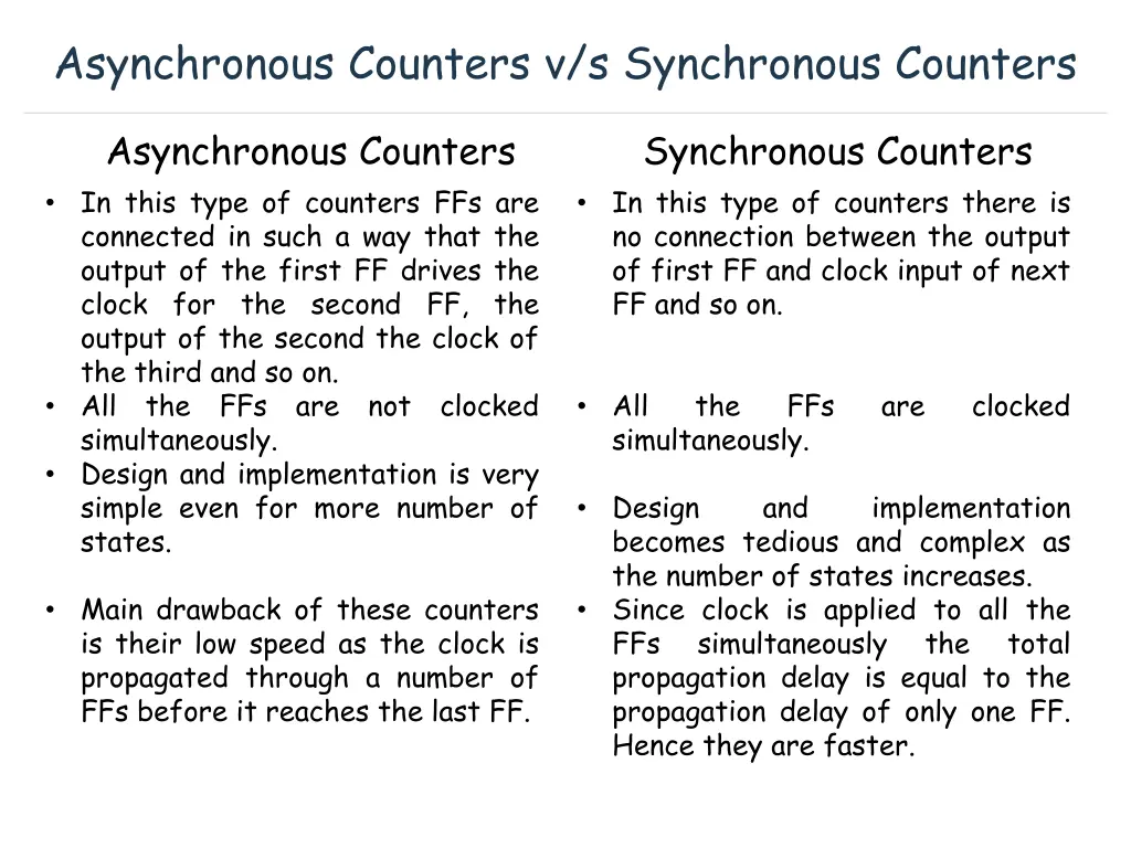 asynchronous counters v s synchronous counters