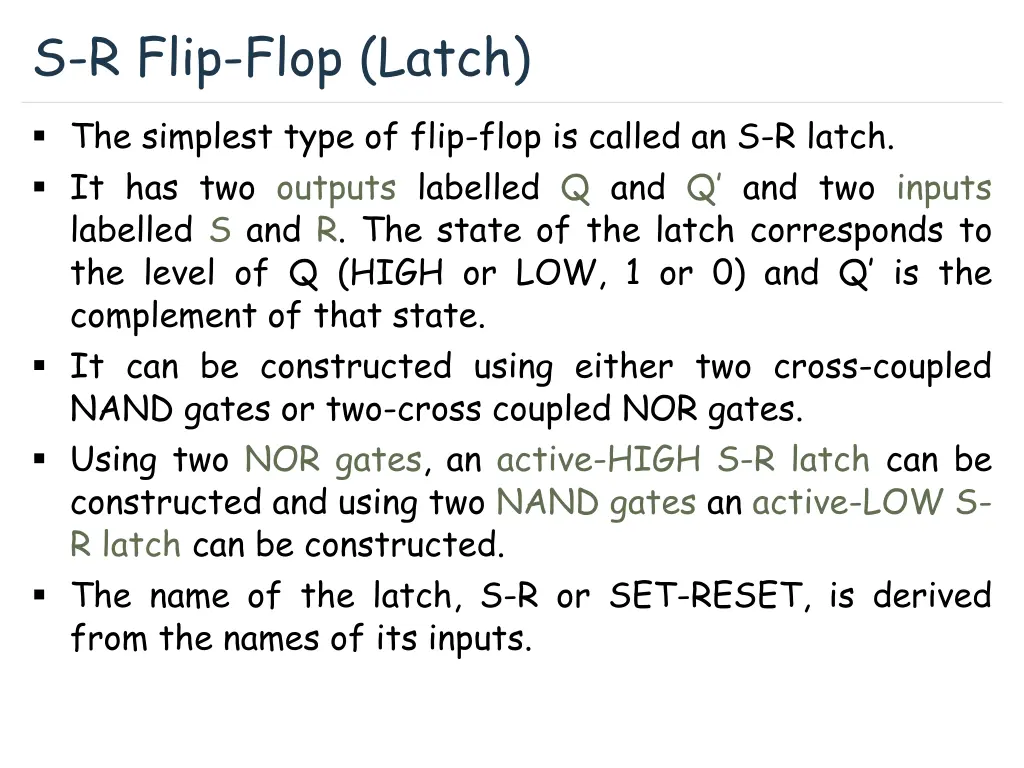 s r flip flop latch