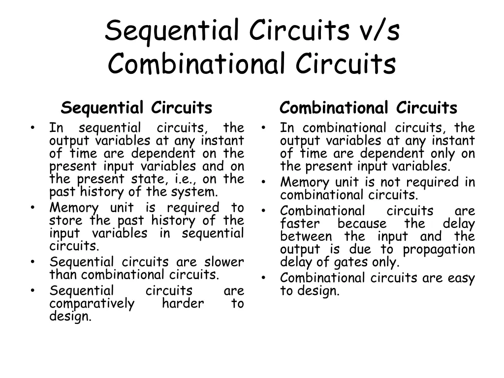 sequential circuits v s combinational circuits