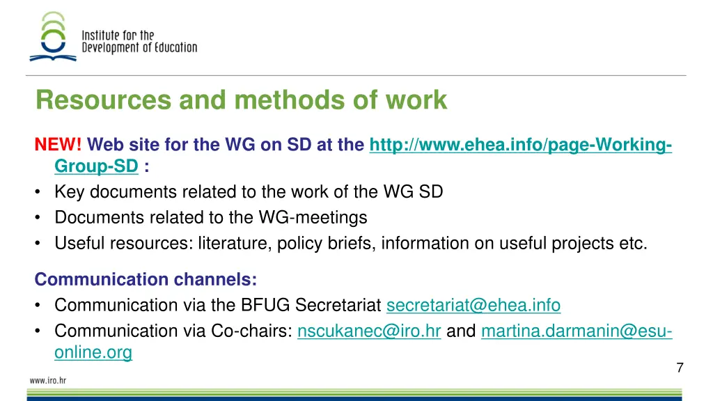 resources and methods of work