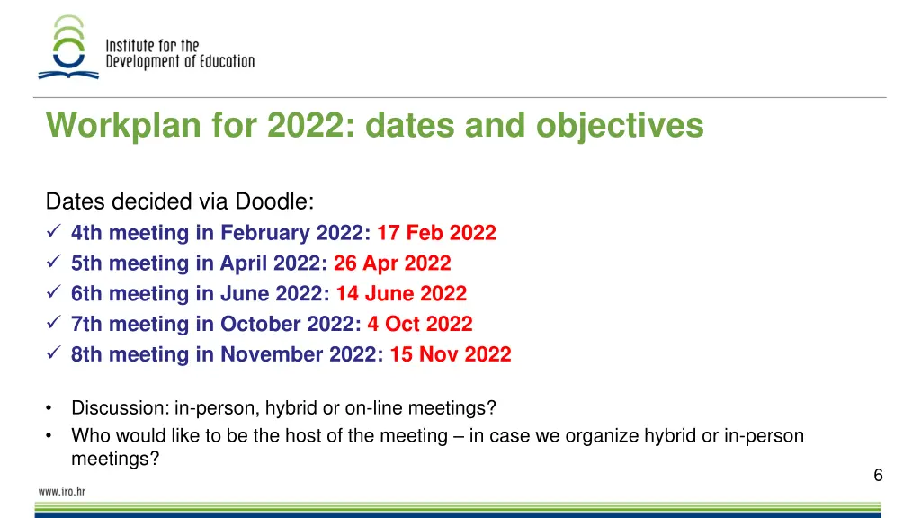 workplan for 2022 dates and objectives