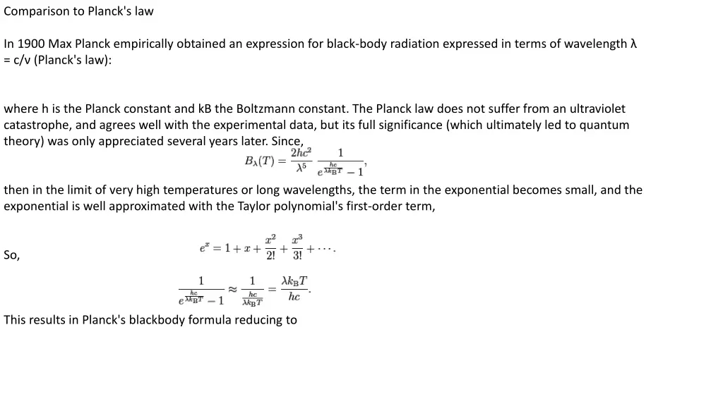 comparison to planck s law