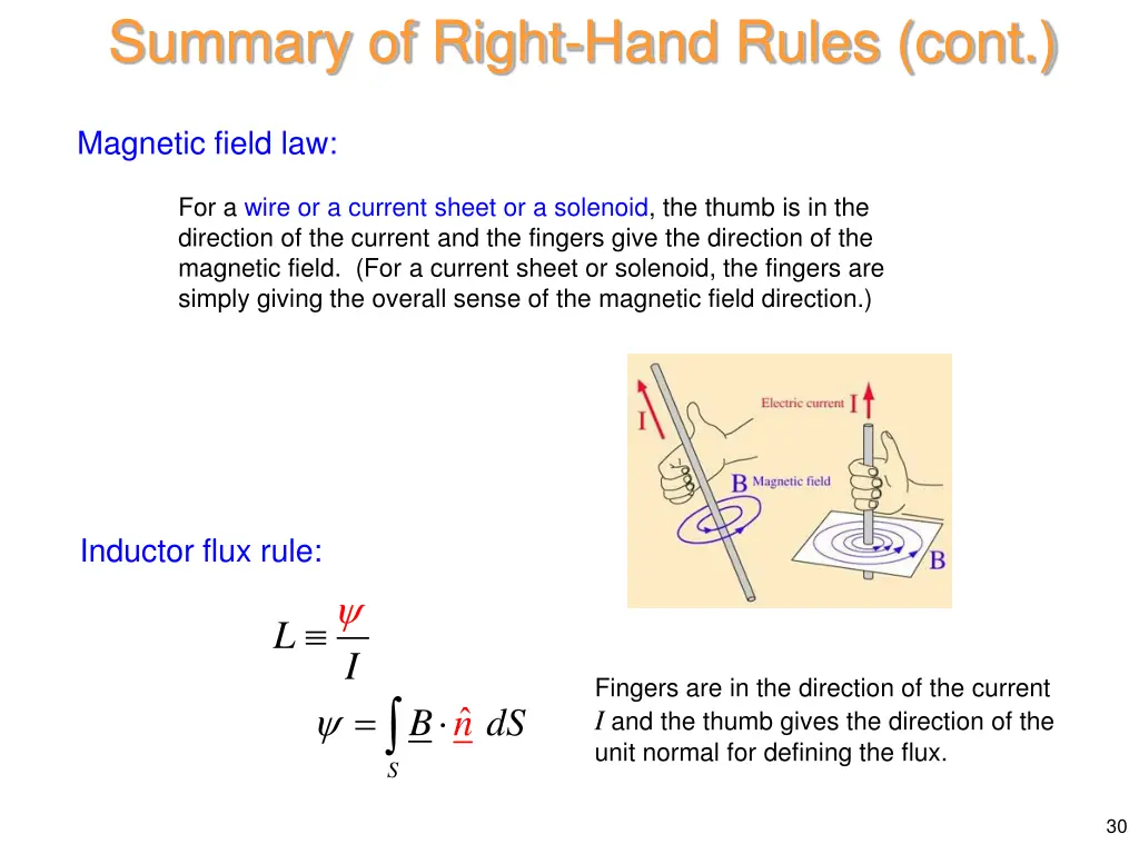 summary of right hand rules cont