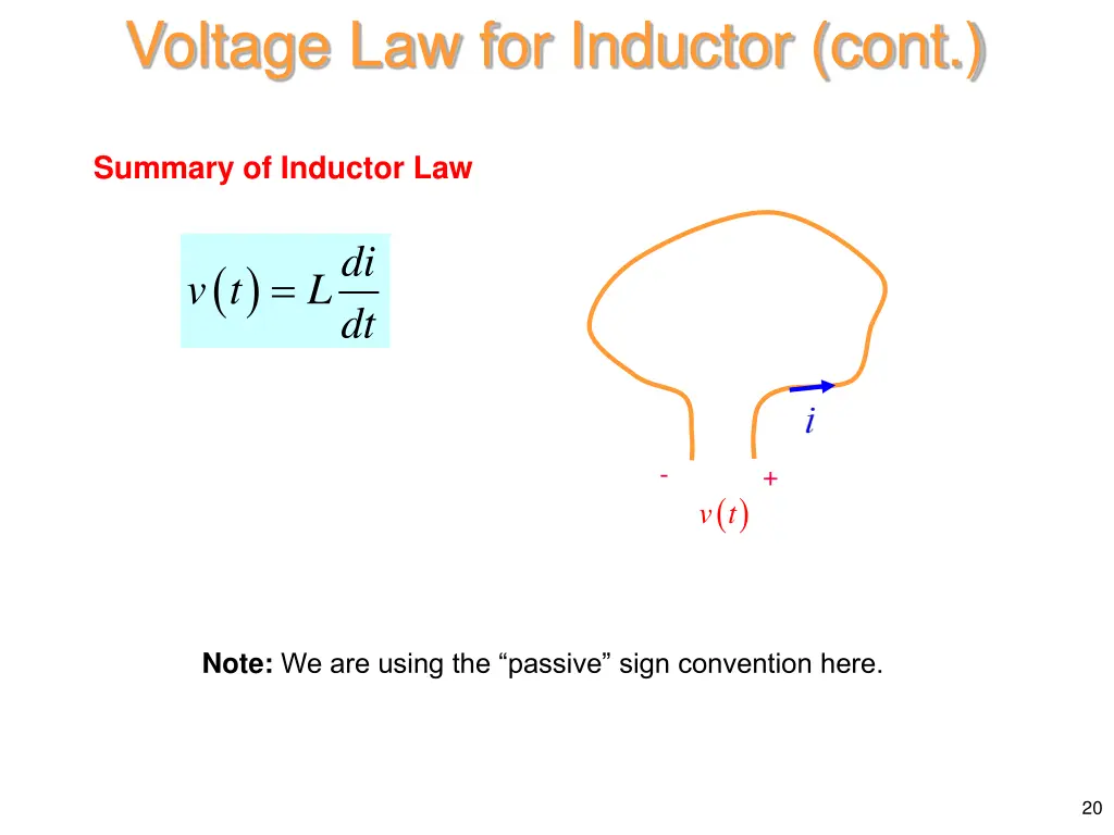 voltage law for inductor cont 1
