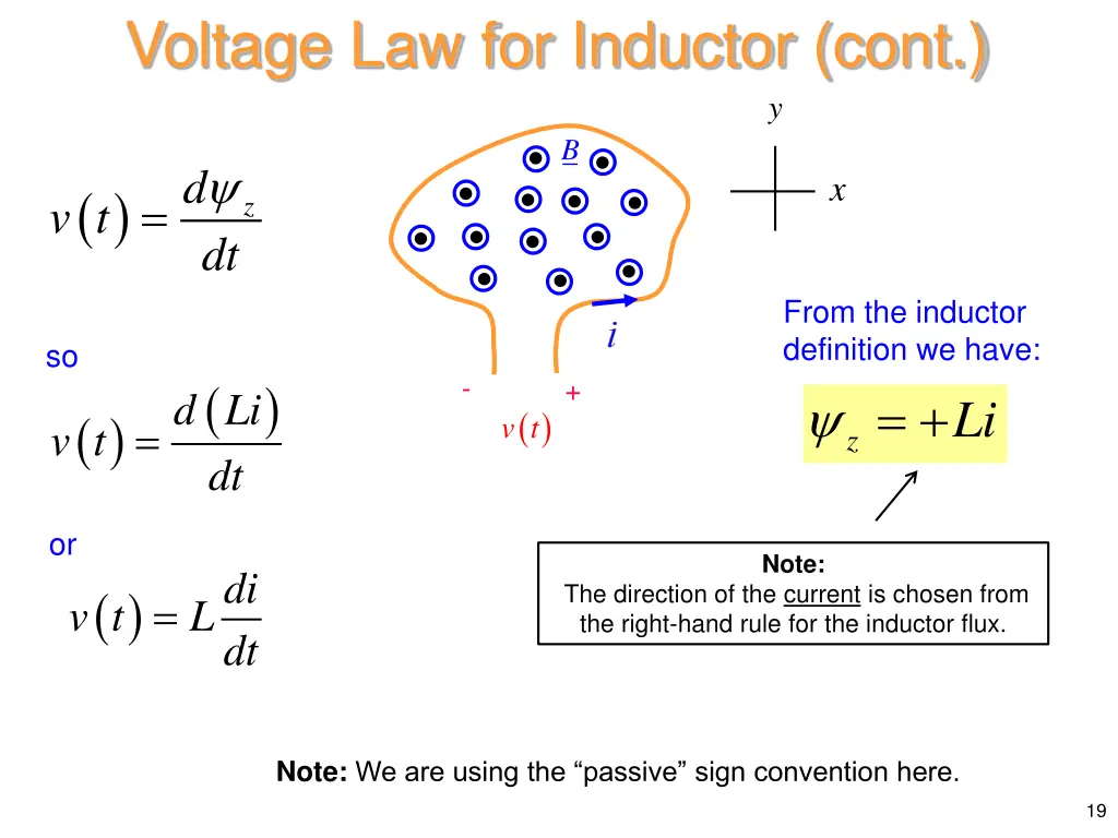 voltage law for inductor cont
