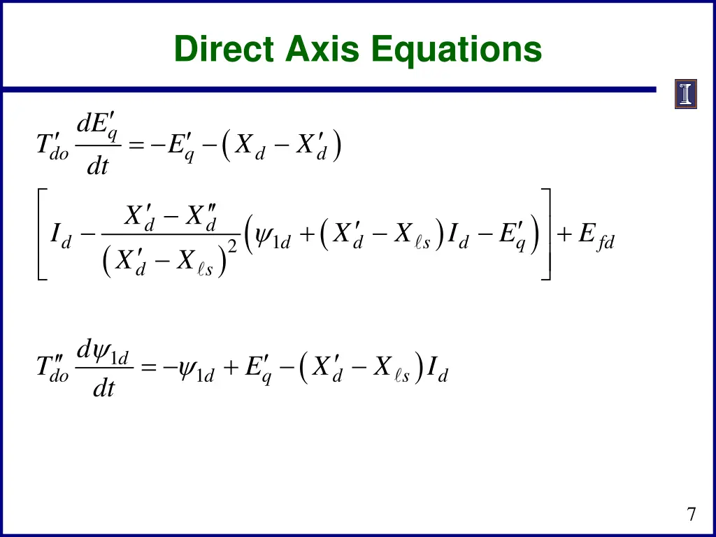 direct axis equations