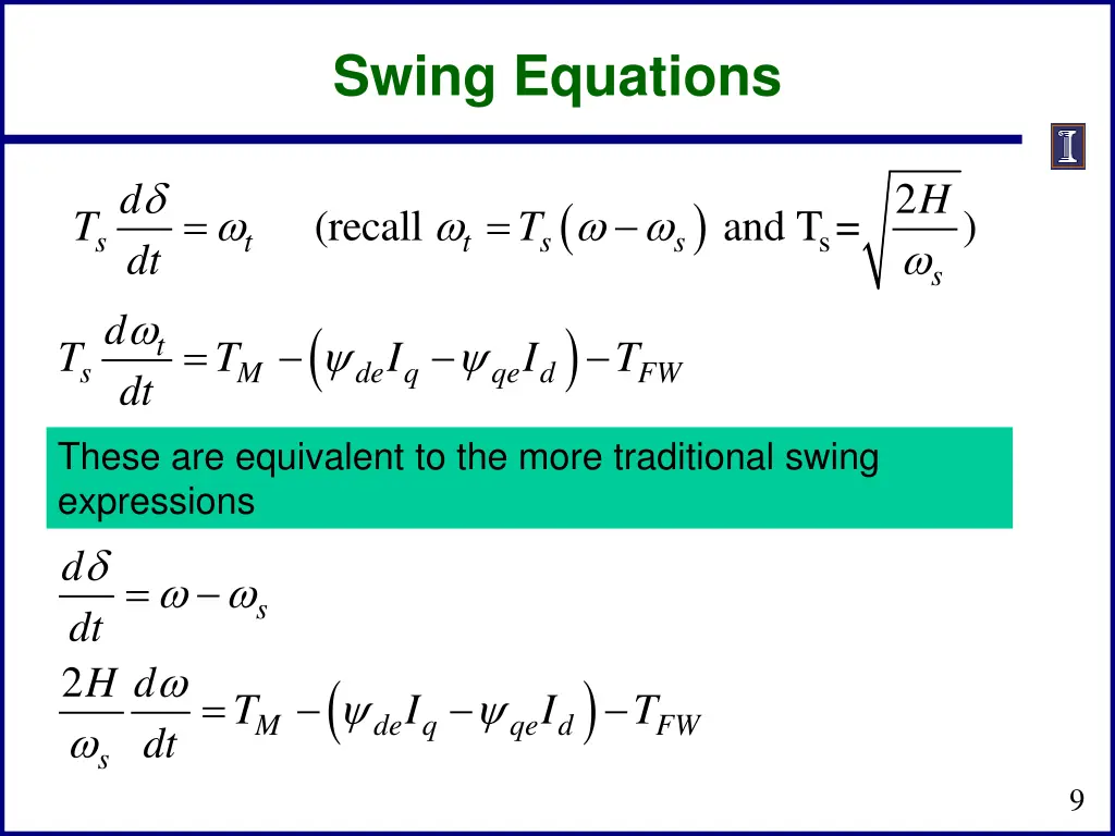 swing equations