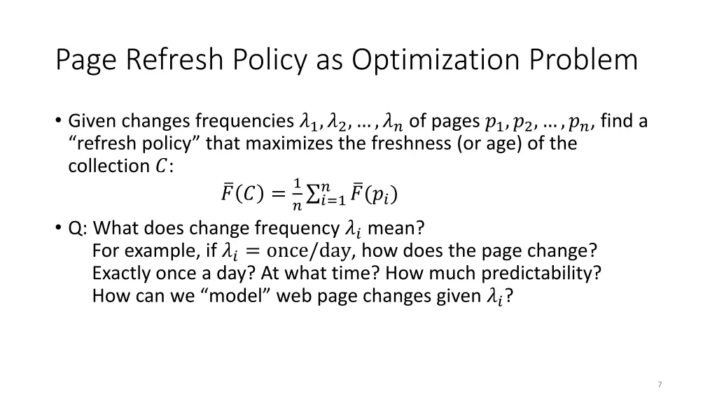 page refresh policy as optimization problem