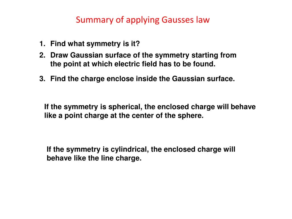 summary of applying gausses law