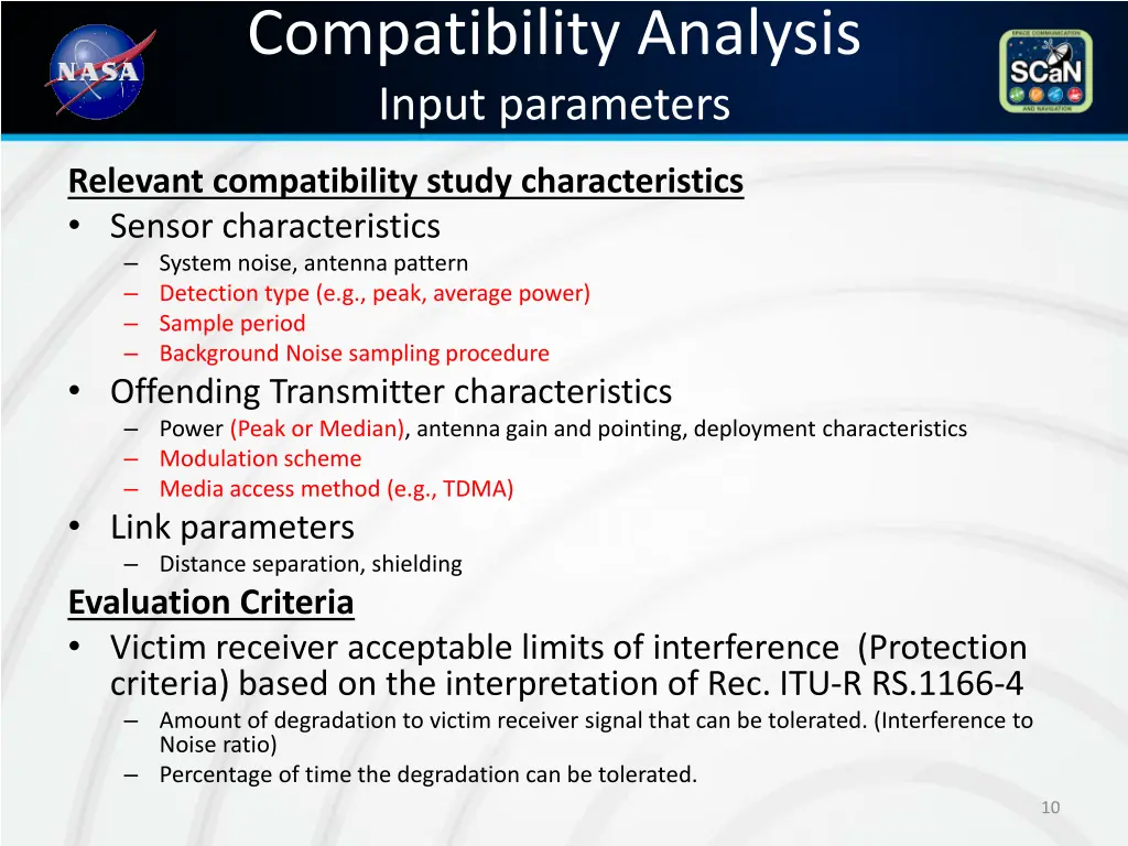 compatibility analysis input parameters