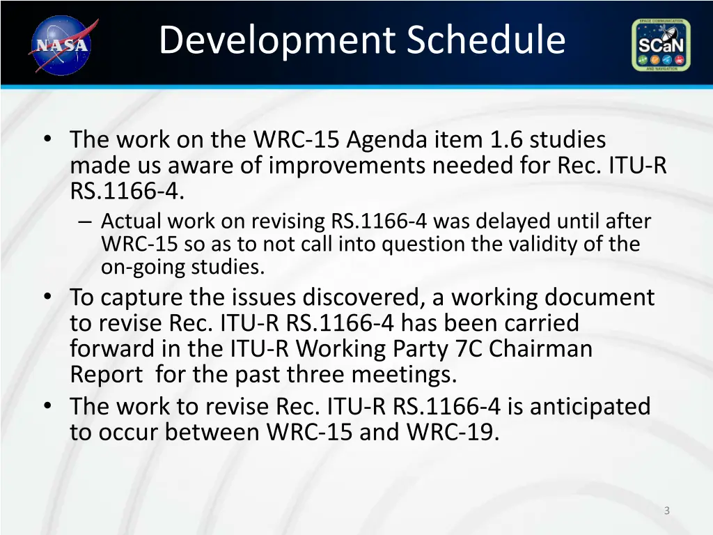 development schedule