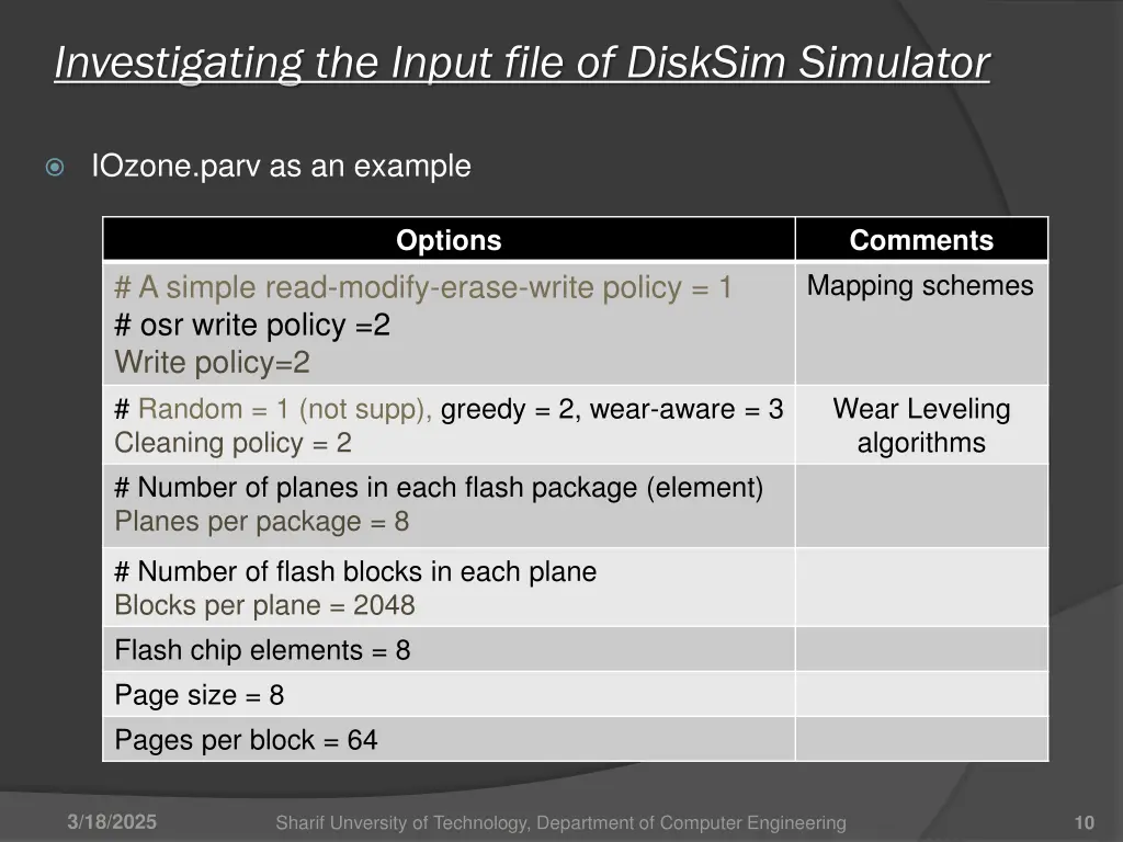 investigating the input file of disksim simulator