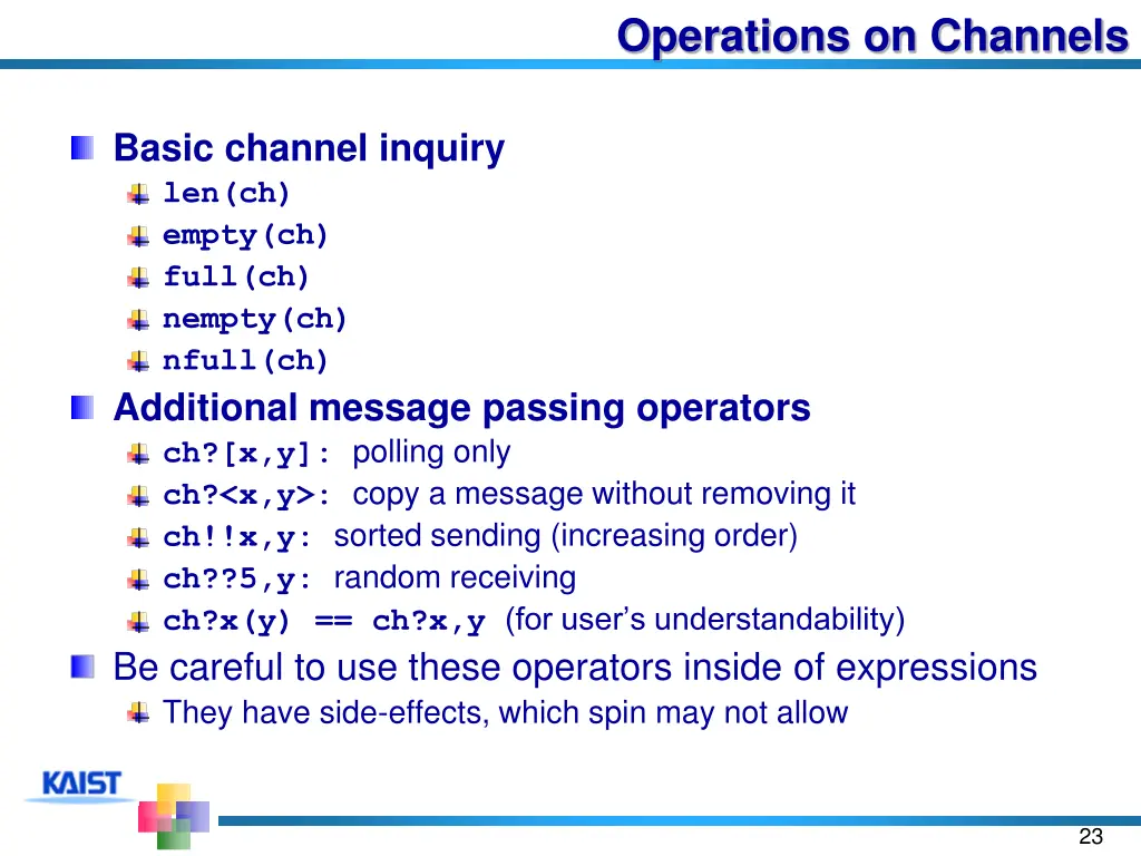 operations on channels