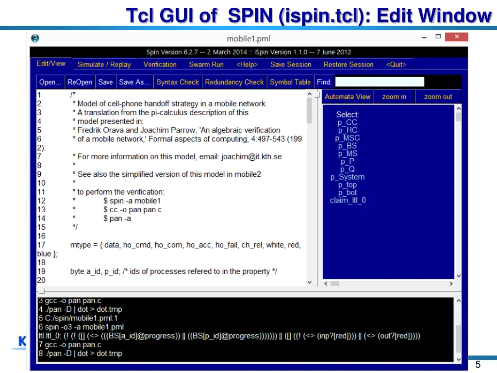 tcl gui of spin ispin tcl edit window