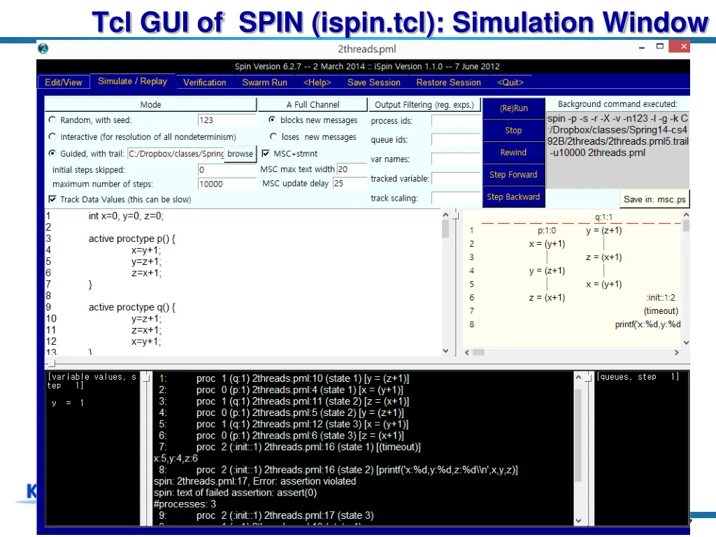 tcl gui of spin ispin tcl simulation window