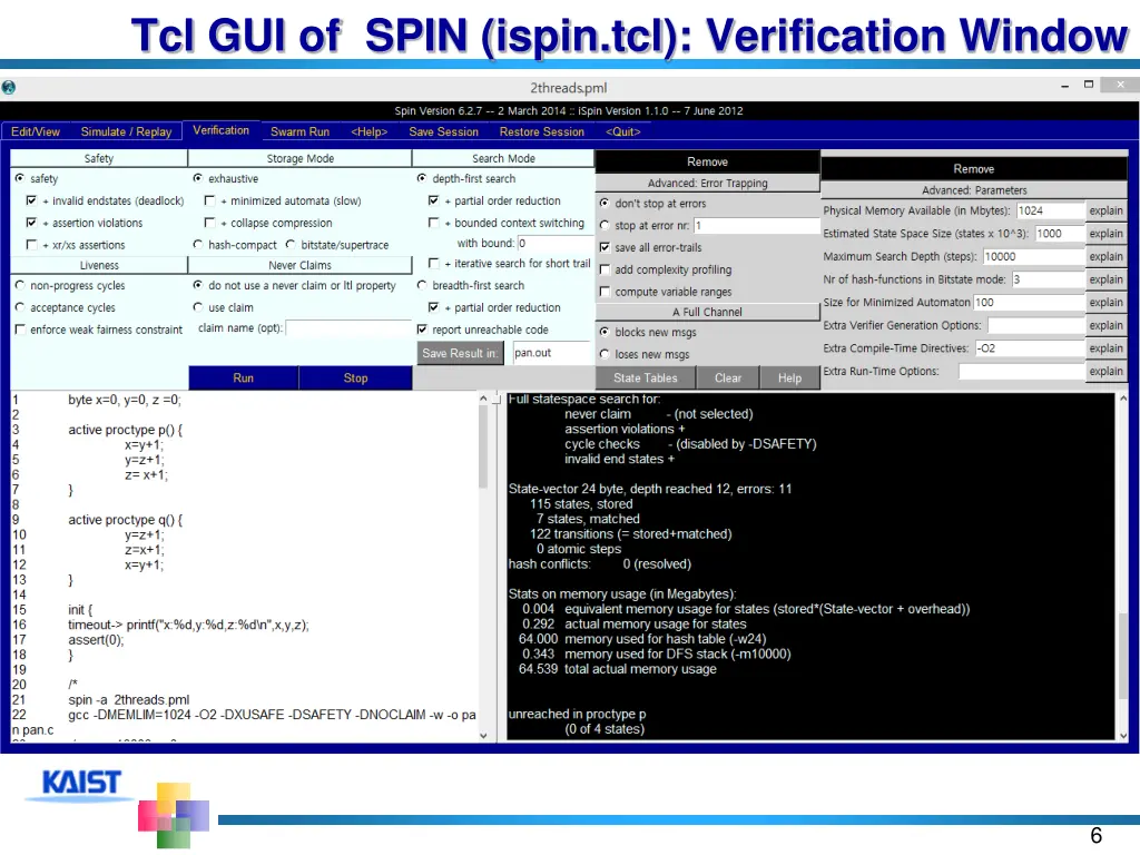 tcl gui of spin ispin tcl verification window