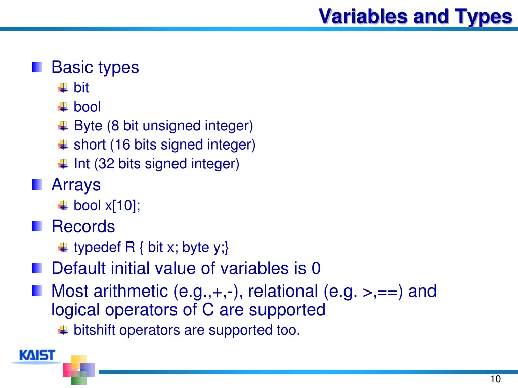variables and types