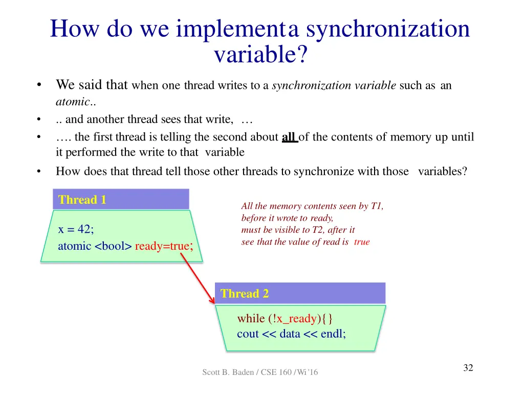 how do we implementa synchronization variable