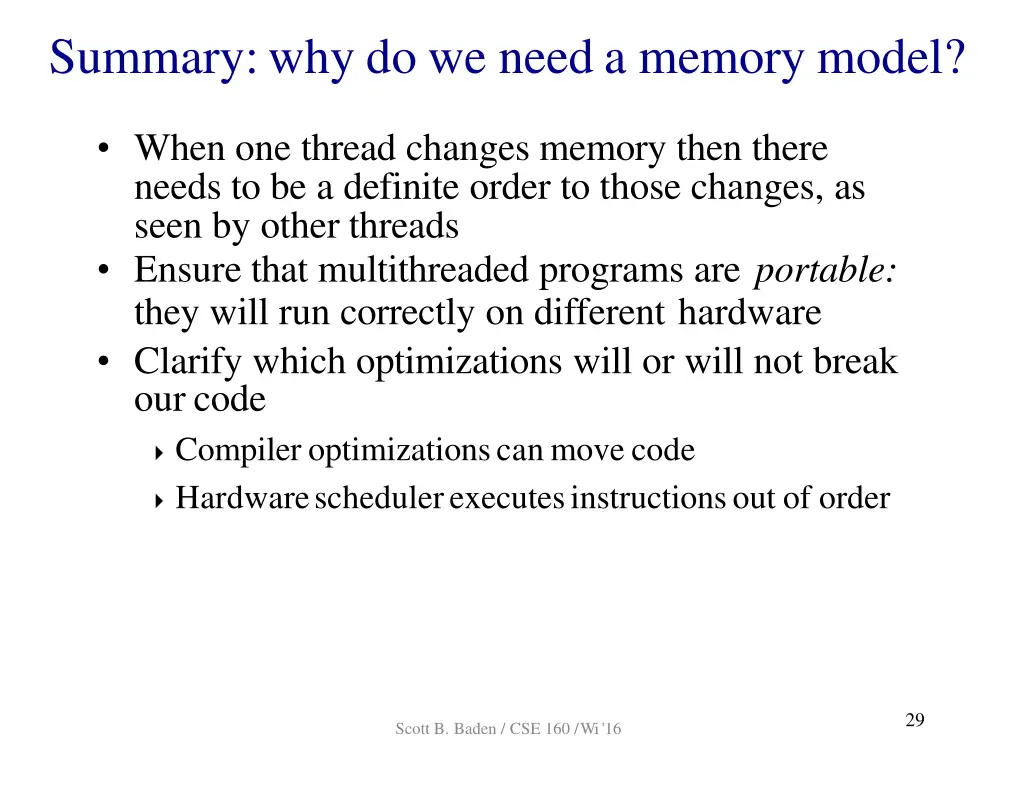 summary why do we need a memory model