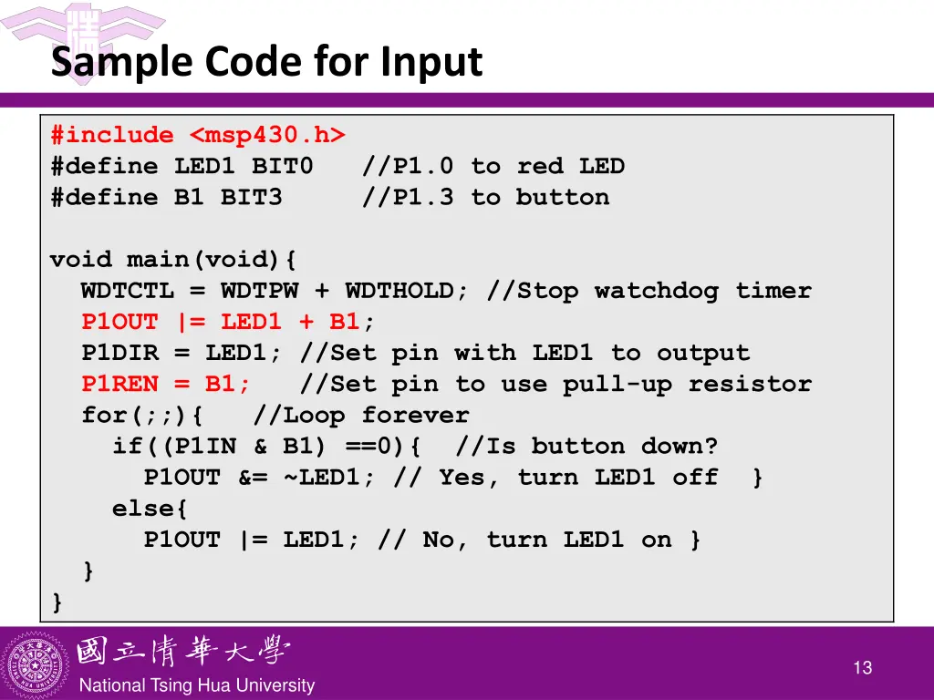 sample code for input